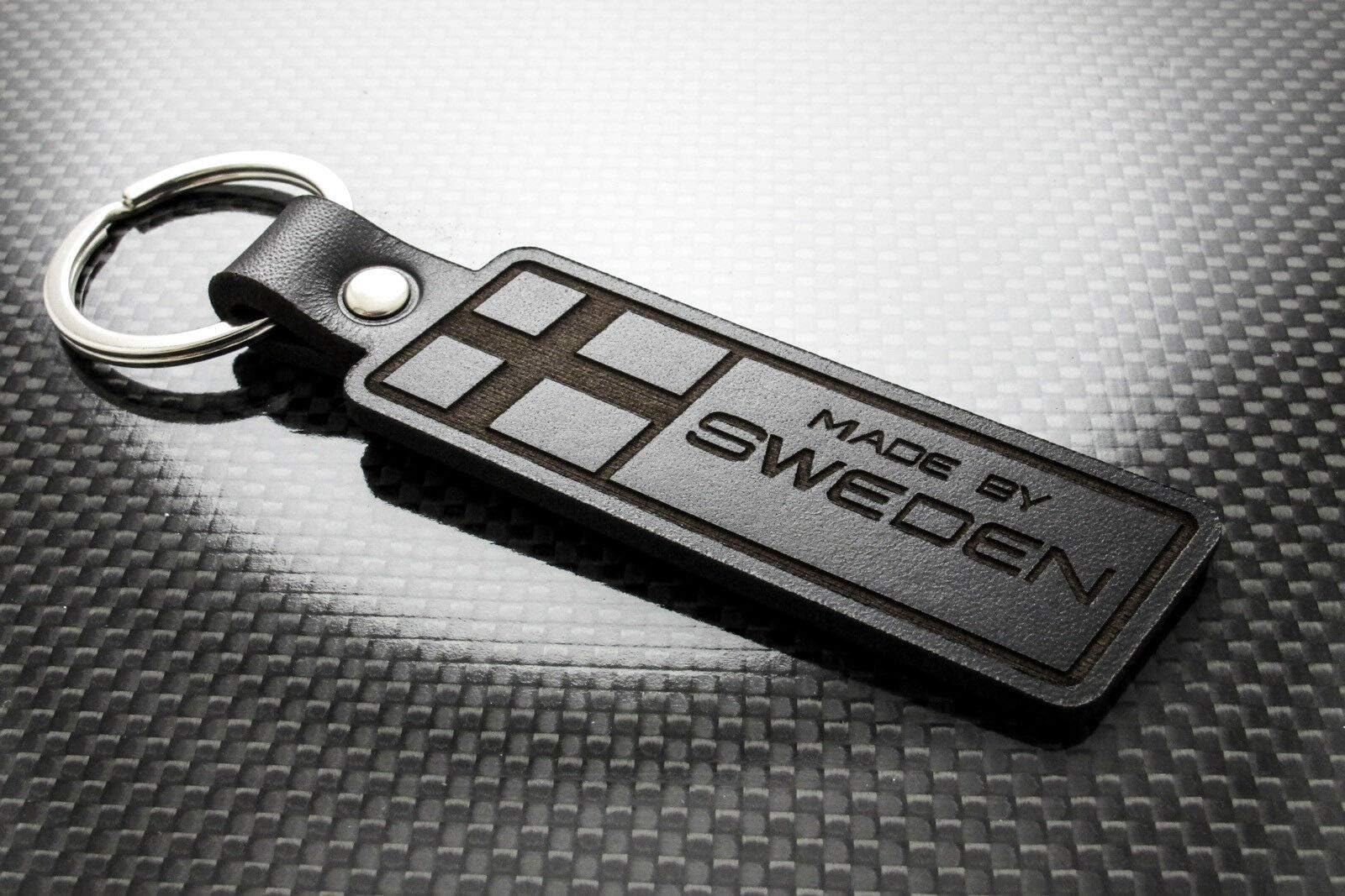 Boostnatics Handmade Leather Keychain Keyring for Volvo Made by Sweden Black