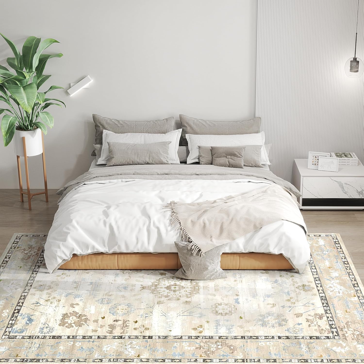 HOMCOM Machine Washable Area Rug, 6x9 Indoor Boho Rug, Non-Slip, Low Pile for Living Room, Bedroom, Dining Room, Kitchen, Home Office, Distressed Carpet for High Traffic Areas, Brown Blue 6' x 9' (Rectangular) Brown/Blue