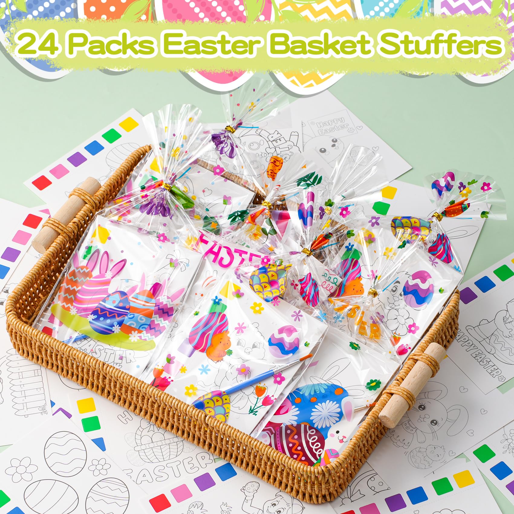 Easter Gifts for Kids, 24 Pack(192 PCS) Water Coloring Books with Goodie Bags Bulk for Easter Basket Stuffers Classroom Prizes School Activities Supplies Easter Crafts Toys Party Favors