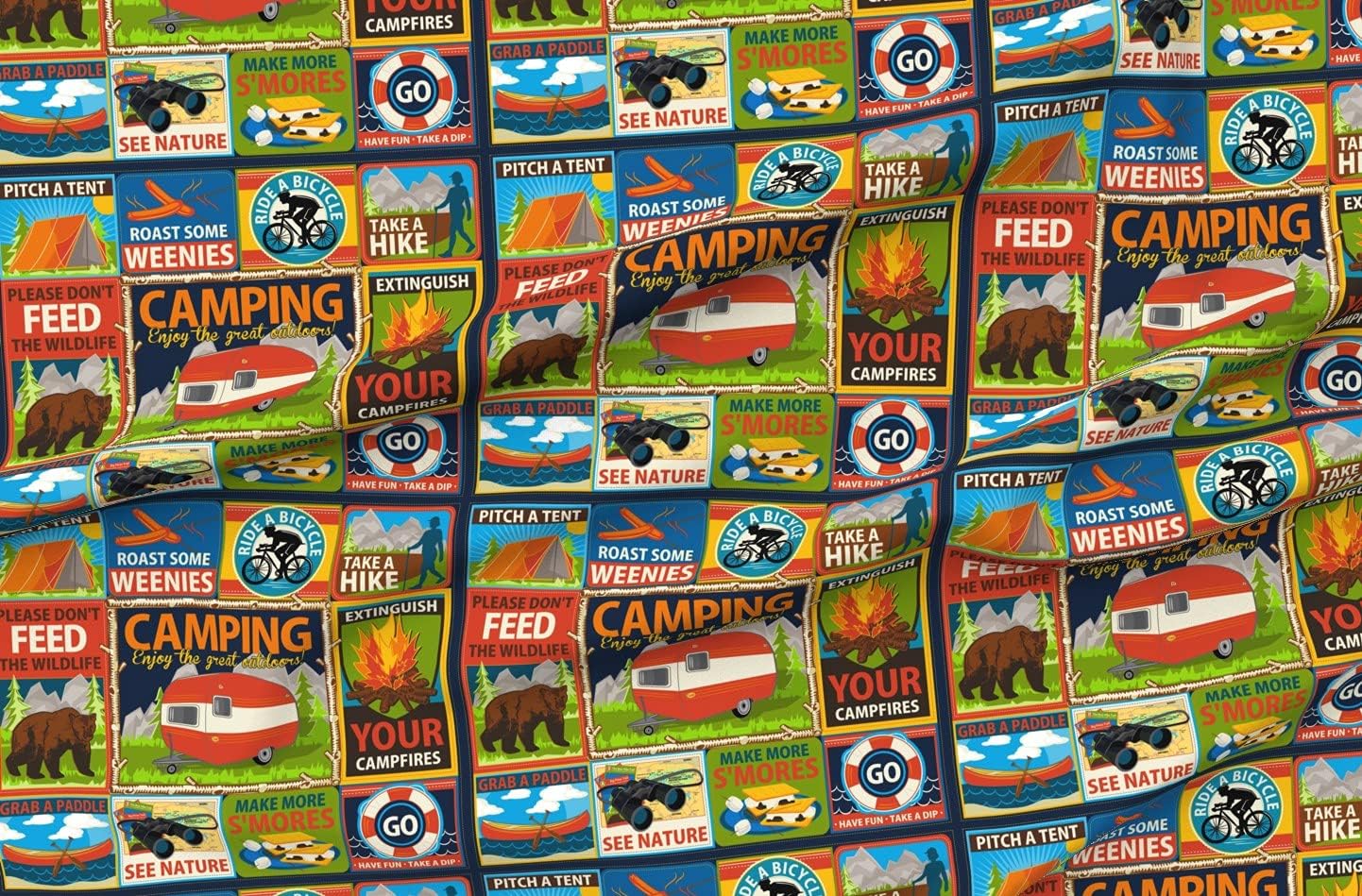 Spoonflower Fabric - Camping Outdoors Vacation Sports Wildlife Swimming Printed on Organic Cotton Sateen Fabric by The Yard - Sewing Quilting Apparel Home Decor