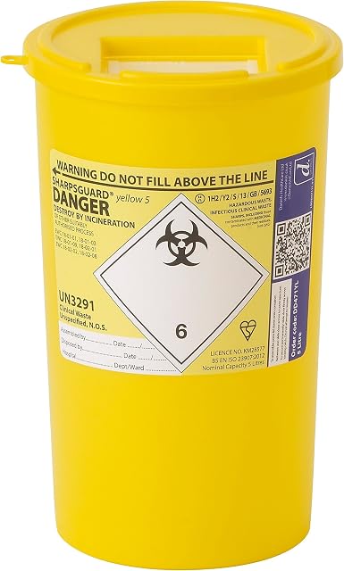 Sharpsguard DNDD471YL Sharps Bin, 5L Capacity, Yellow