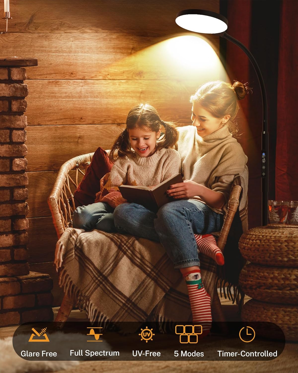 Sun Lamp, 11000 Lux Full Spectum UV-Free LED Daylight lamp Floor Lamp with 5 Modes, 3 in 1 Mount, CRI97 Adjustable 10 Brightness/Timer/Memory, Black