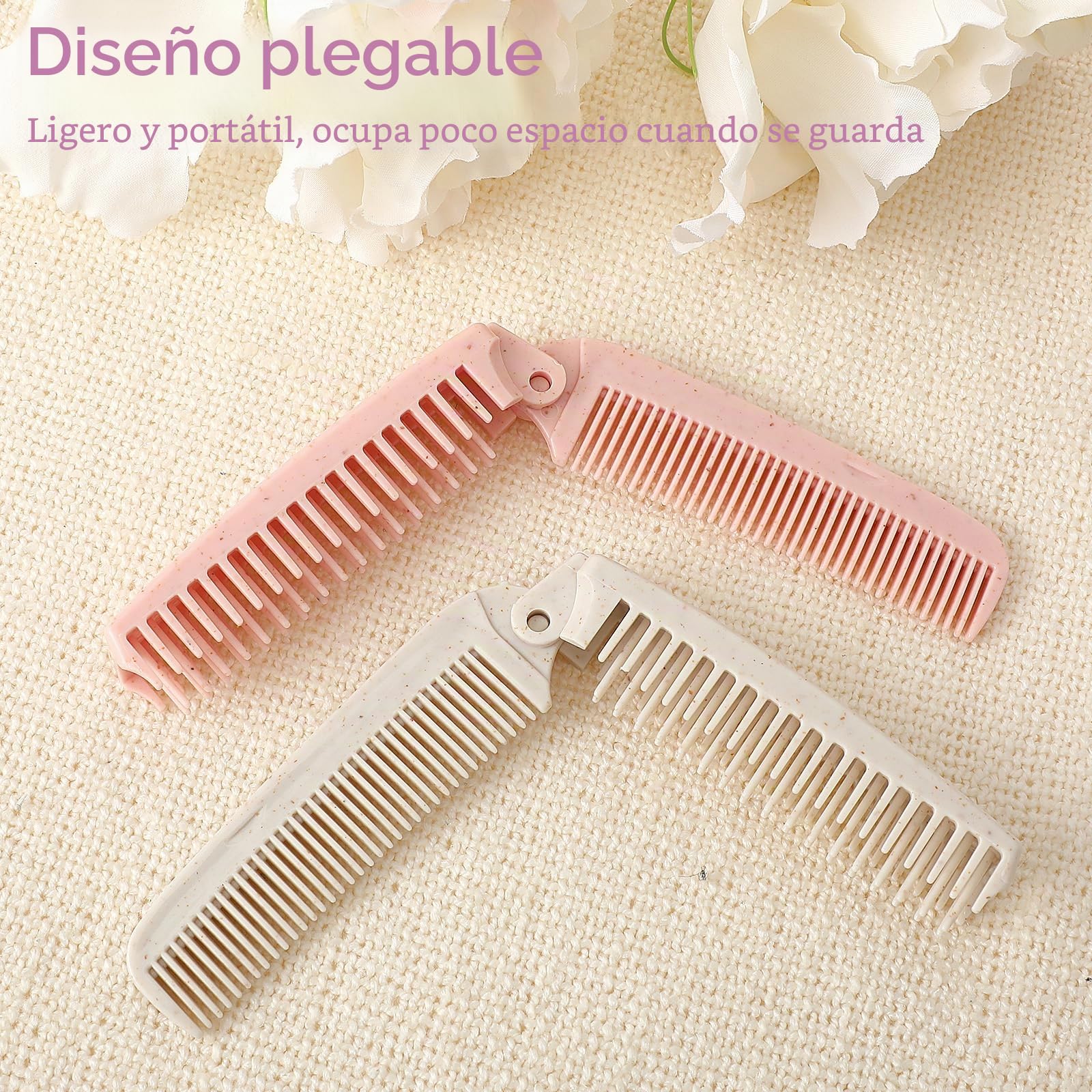 JJUNW 4 peines plegables de paja de trigo, cepillo plegable de viaje, herramienta de peluquería de doble cabeza para hombres y mujeres, perfecto para viajes