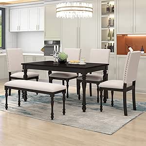 Amazon.com - Merax 6-Piece Wood Rectangular Table Set with Turned Legs