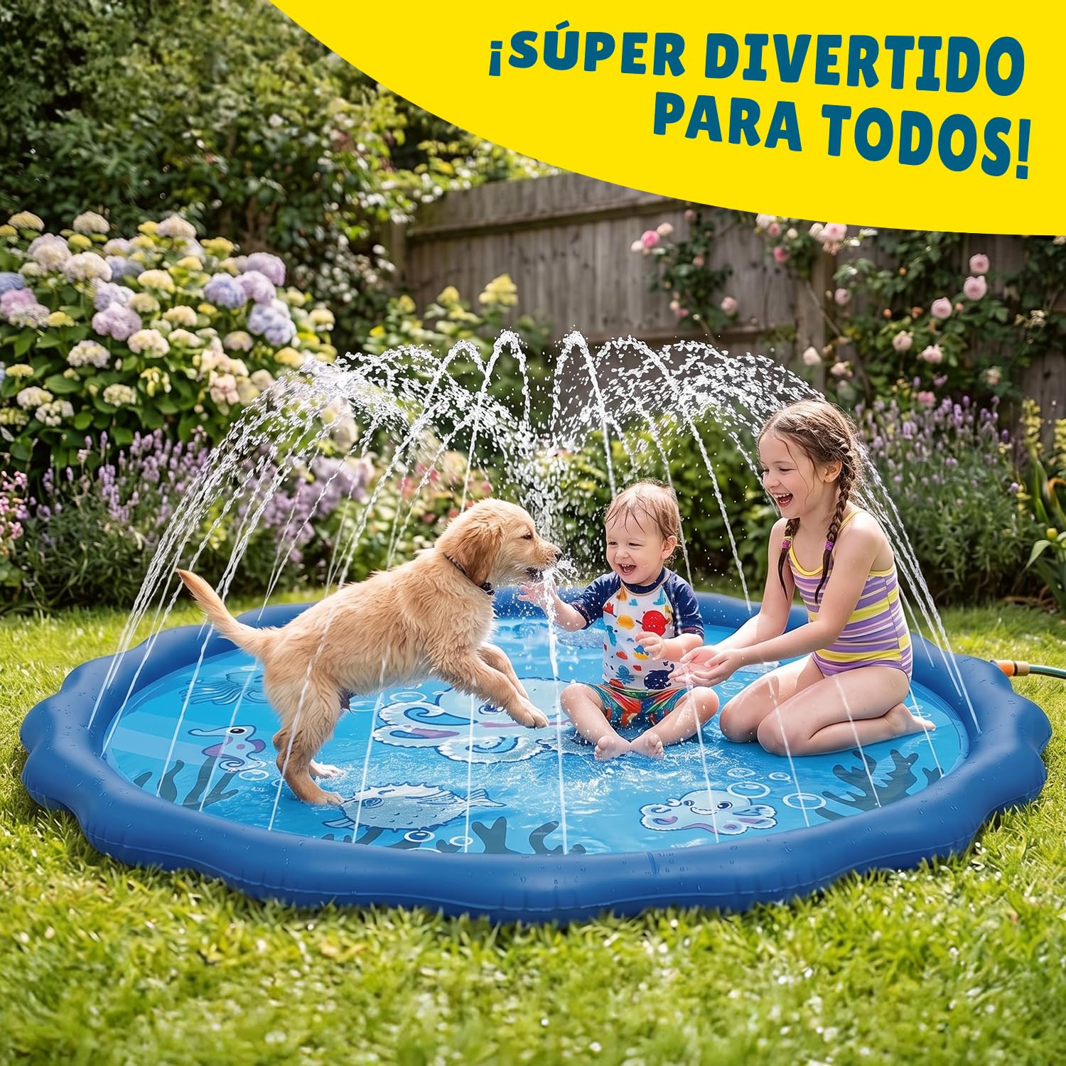 Super Splash® | Juego de Agua para Niños | Alfombra con Chorros de Agua 200 cm | Alfombra Exterior | Fácil Instalación | Riego Automático | Diversión para Toda la Familia | OriginalCorner®