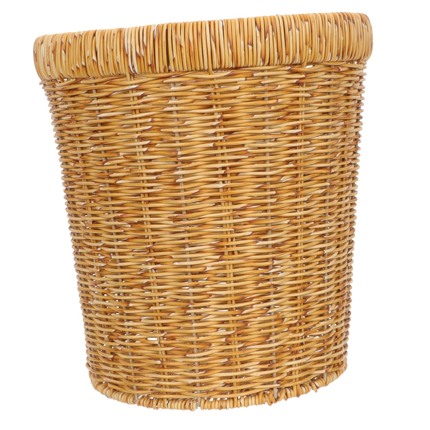 Multipurpose Woven Trash Basket Lightweight Imitation Rattan Storage Bin Rustic Round Wastebasket for Home Office Bedroom Decor and Organization