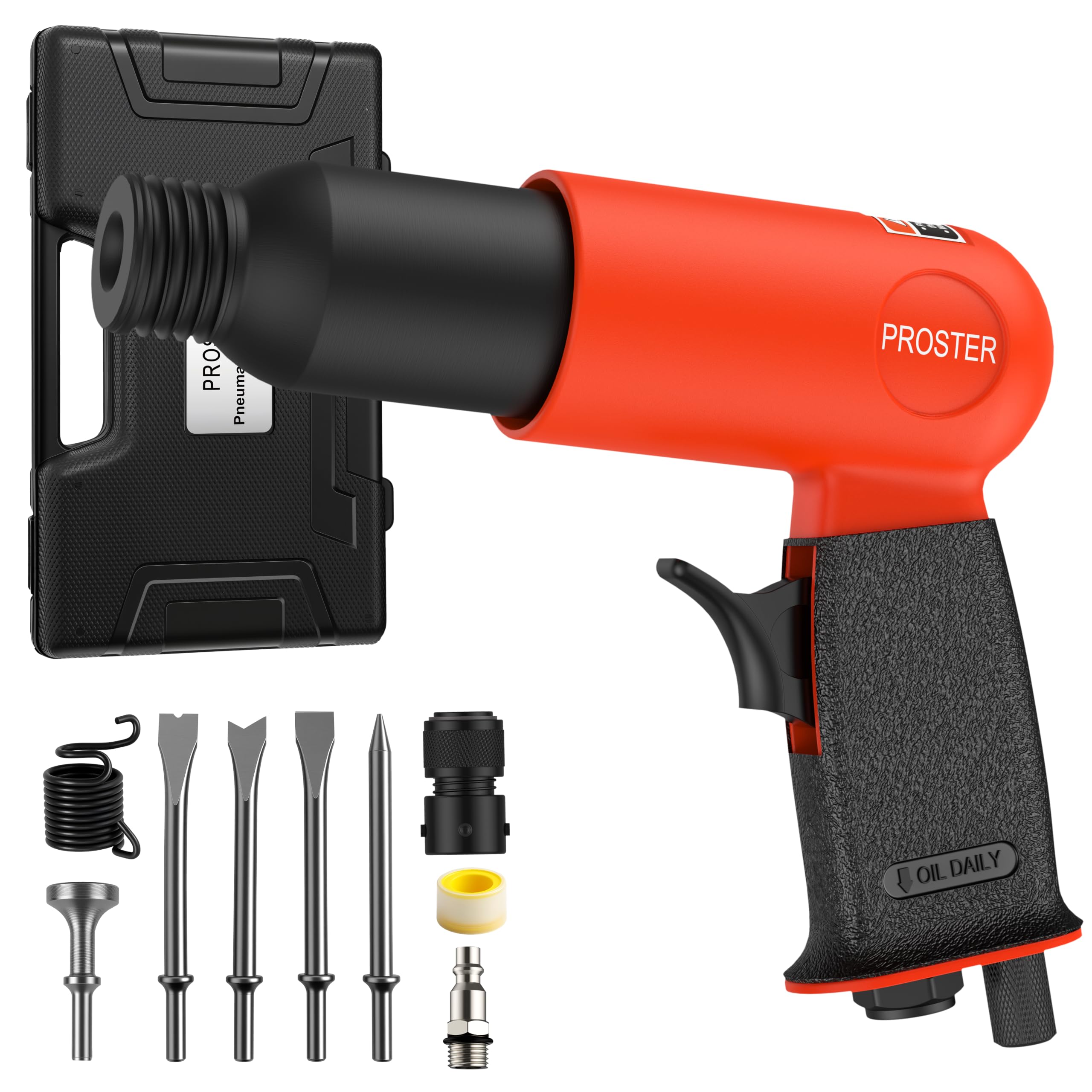 Proster 3500 BPM Air Hammer Kit Quick Change Pneumatic Hammer 5Chisels+Case