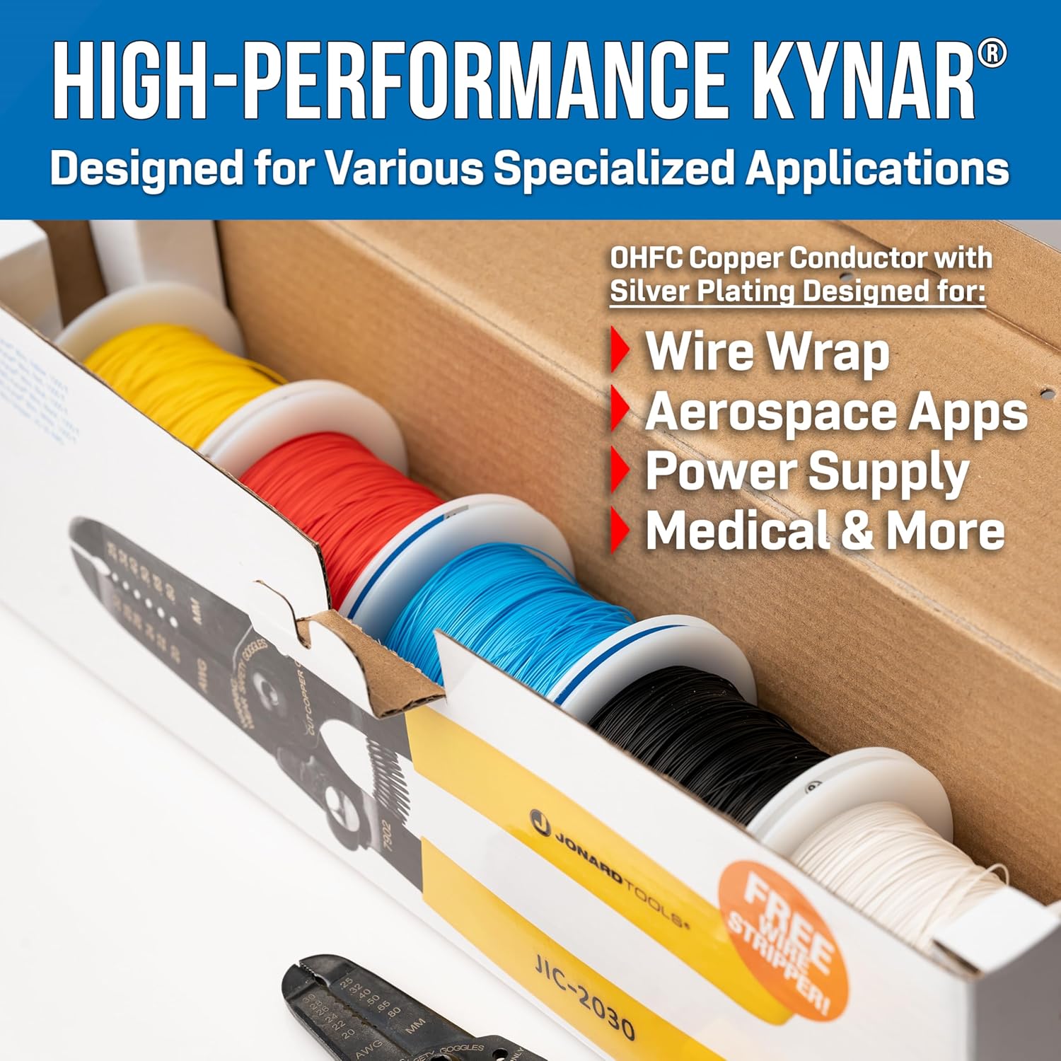 Jonard Tools R30-5100 30 AWG Kynar Wire & Dispenser Box Set with Included Wire Stripper - 5 Color Pack (500 ft)