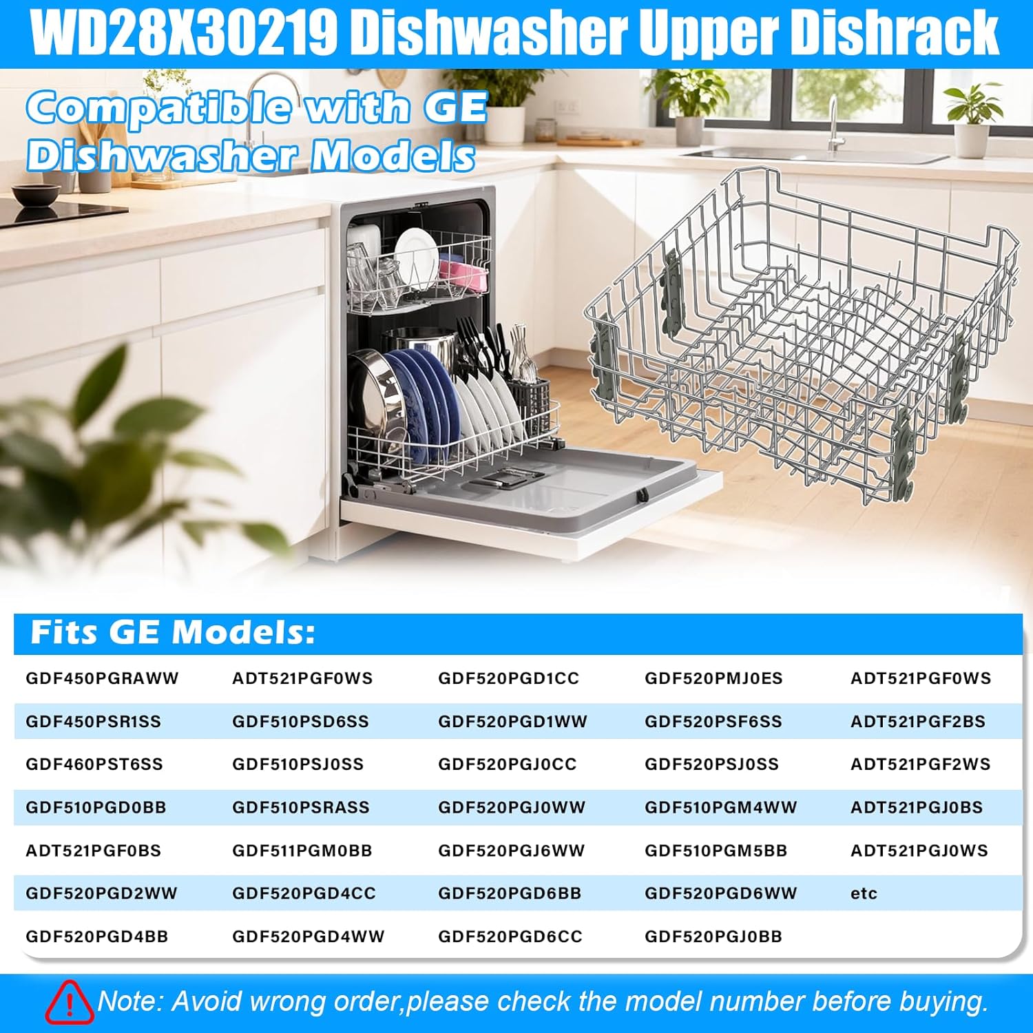UPGRADED WD28X30219 WD28X35779 Dishwasher Upper Rack Compatible with GE Dishwasher Rack Replacement Parts,WD28X25018 WD28X22626 WD28X23156 WD28X25491 WD28X24421 GE Dishwasher Upper Rack with Wheels