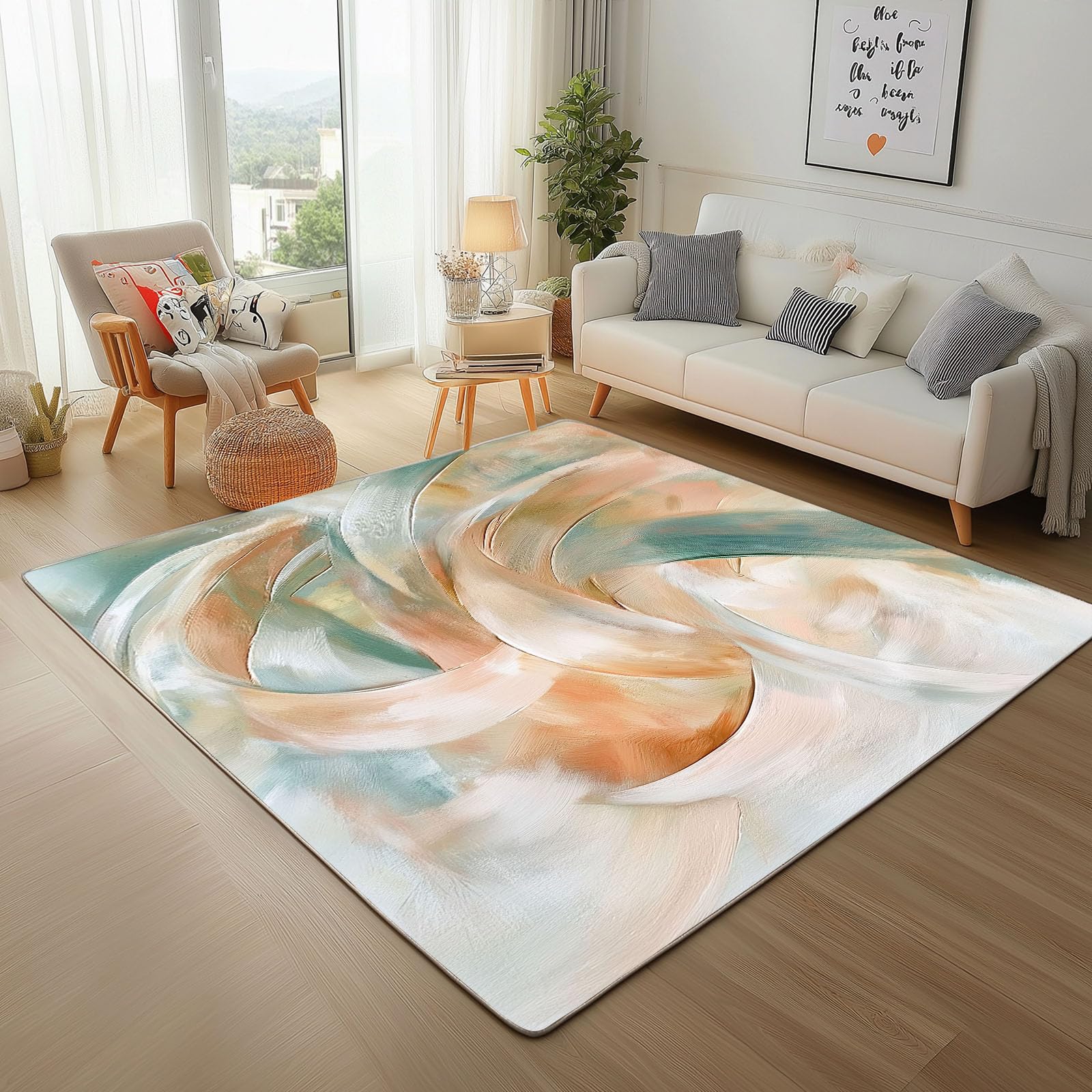 Tapis antidérapant 160x230cm lavable et tapis de chambre à imprimé géométrique multicolore