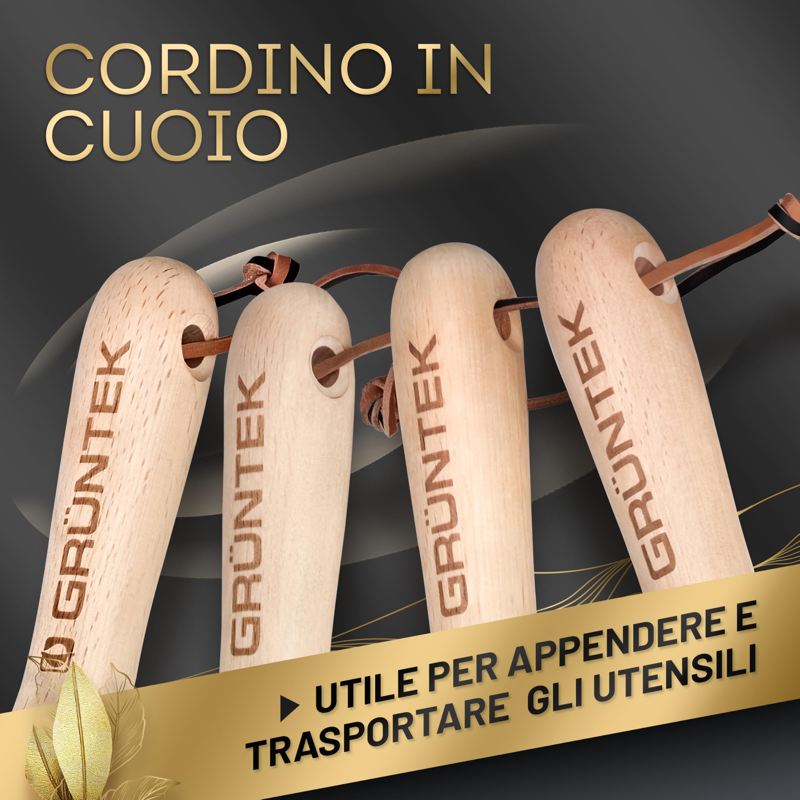 GRÜNTEK Pala Estirpatore Forchetta Cazzuola. Set 4 Attrezzi da Giardino Utensili in Acciaio Inox e in Legno di Frassino. Idea Regalo per Cura Giardino Erbacce. Sarchiatore Manuale