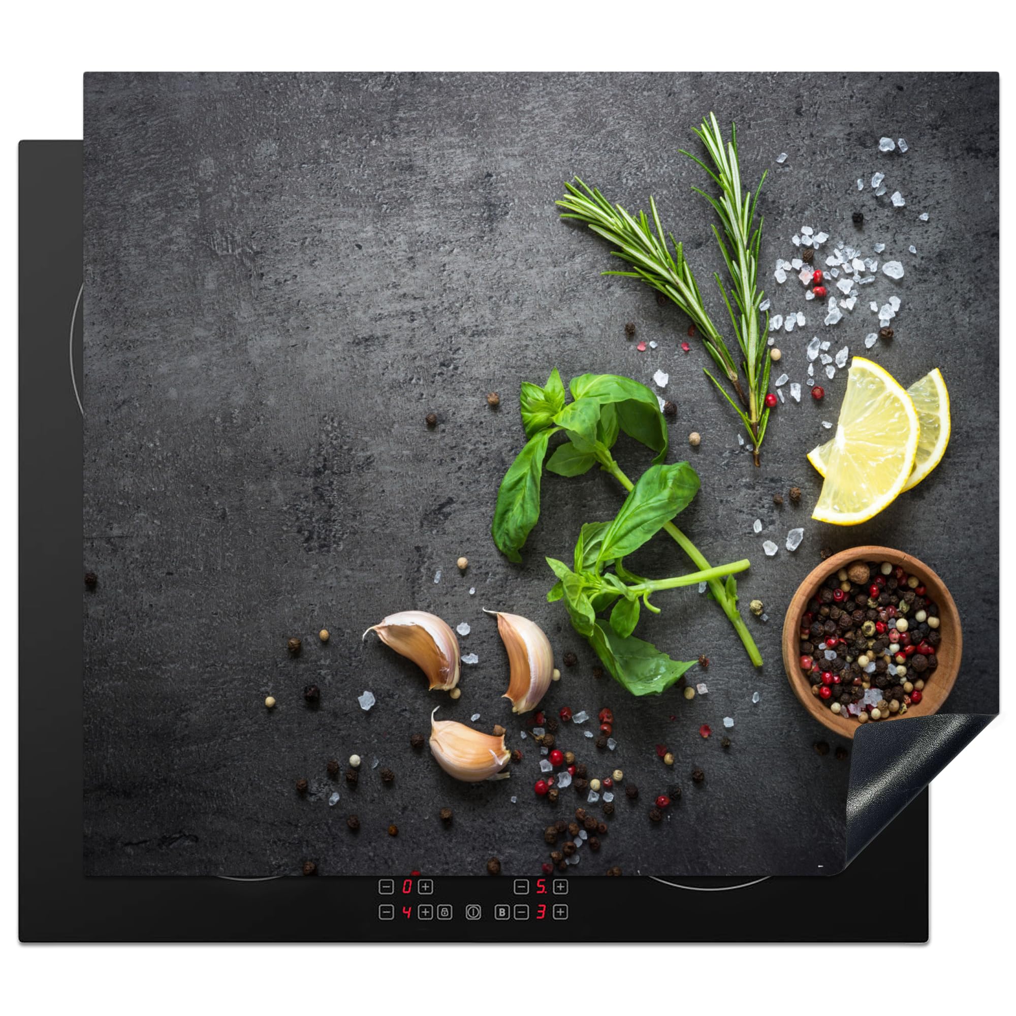 KitchenYeah© Cubre Vitrocerámica - Protector Vitroceramica Induccion 59x52 cm - Tapa Vitroceramica - Protector de Vitroceramica Lima - Hierbas - Especias - Verde - Gris - Hormigón
