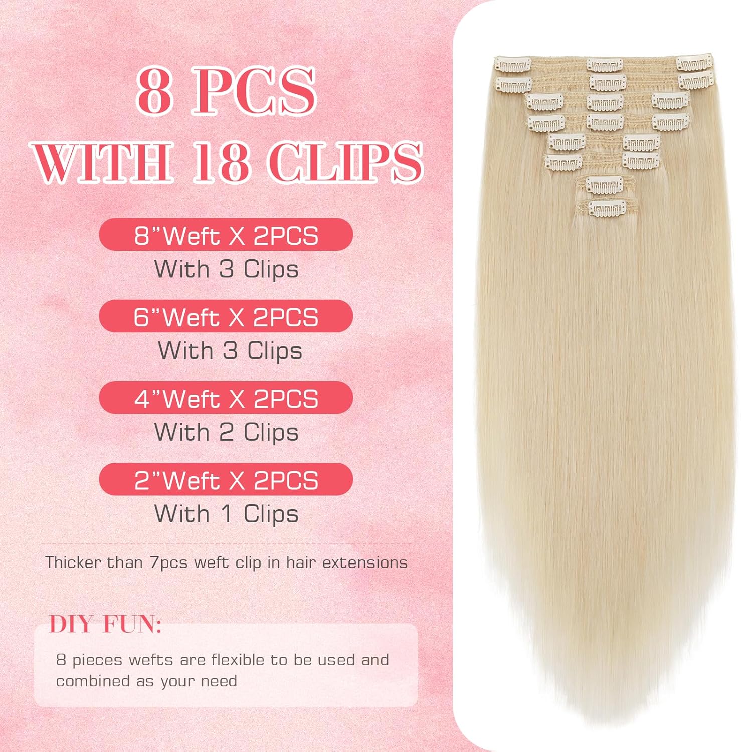 S-noilite Hair Extensions Clip in Human Hair 14 Inch Clip in Hair Extensions Bleach White Hair Extensions Real Human Hair 8PCS 120G Remy Hair Clip in Extensions Double Weft #70