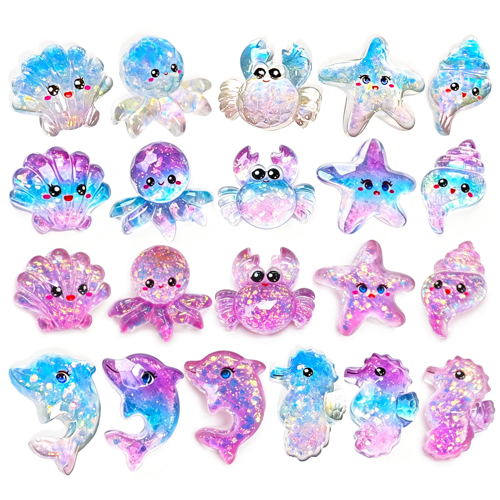 100Pcs Ocean Mini Resin Animals, Tiny Sea Creatures Figurines, Cartoon Shell Ornament, Miniature Resin Animals for DIY Craft, Micro Landscaping, Fairy Garden & Aquarium Decor