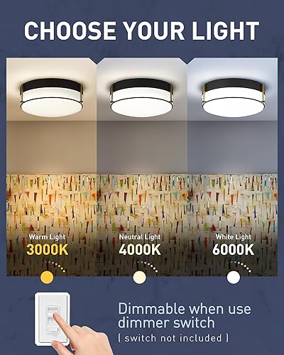 Miniatura 2 de kudos Lámpara de techo LED de 12 pulgadas, luz de techo empotrada negra y dorada, luces de techo de 12 W700 lm para dormitorio, cocina, pasillo,