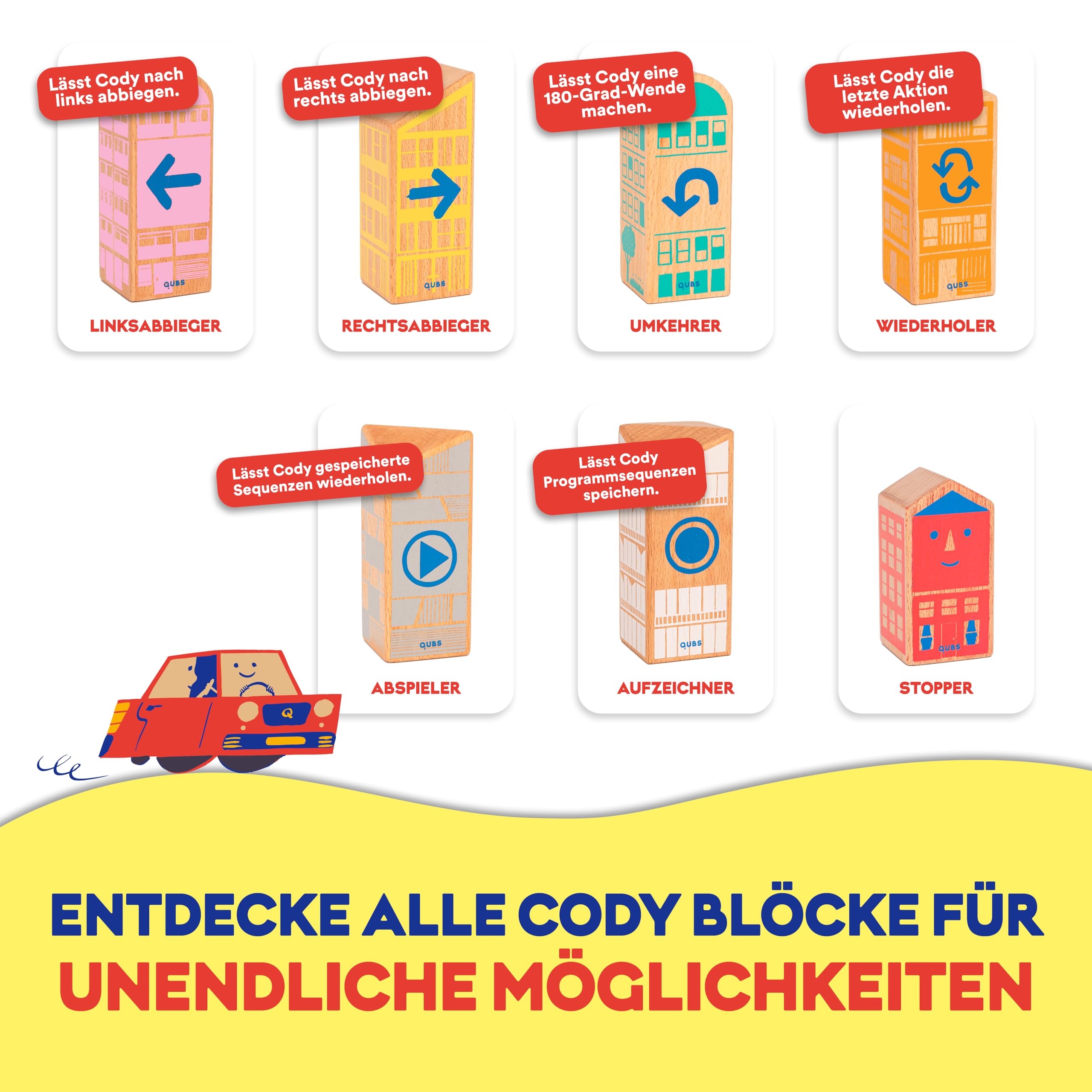Starter-Set | Spielend leicht Programmieren für Kinder mit Block-Auto Cody | Lernspielzeug aus Holz für Jungen und Mädchen | Erkunde Dein Zuhause spielerisch mit nachhaltigen RFID-Blöcken |