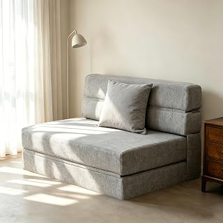 100x190cm 2-in-1-Schlafsessel mit Kissen, Doppel-Gästematratze, Hellgrau | Klappmatratze mit Memory-Schaum, hervorragender Rückenstütze, leicht zu reinigen, platzsparendes Design, sofort einsatzbereit