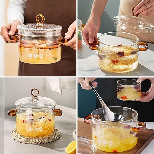 Miniatura 3 de ERINGOGO Cacerola de vidrio con tapa olla de cocina de 50 onzas con tapa y asa vidrio de borosilicato alto olla a fuego lento para fideoslechepasta