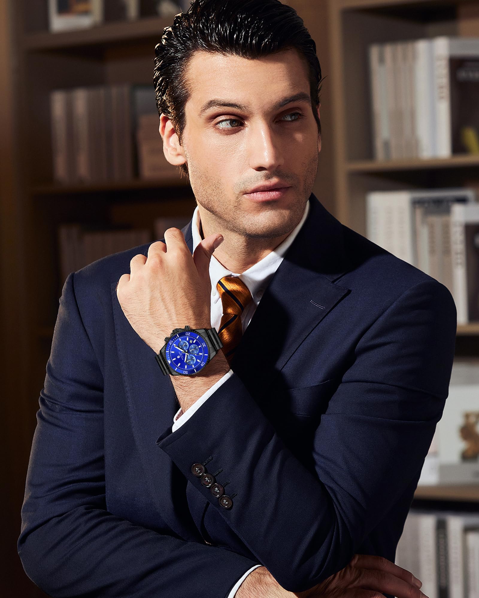 SAPPHERO Orologio Uomo Analogico Al Quarzo Cronografo 50M Impermeabile Moda Sportivo Elegante Classico Orologio da Polso Uomo Cinturino in Acciaio Regalo per Uomo