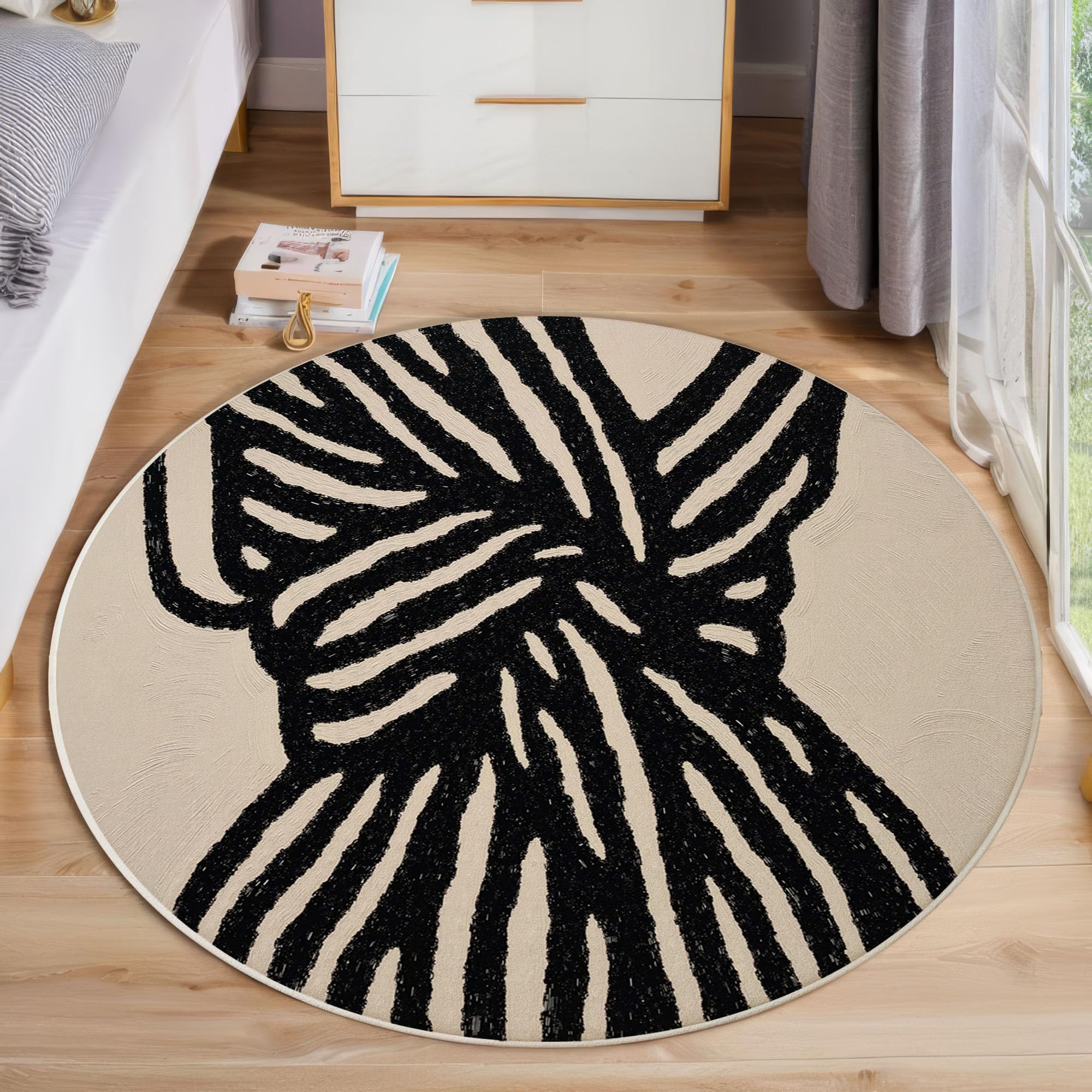 Tapis rond abstrait brun 60 cm lavable et antidérapant pour chambre