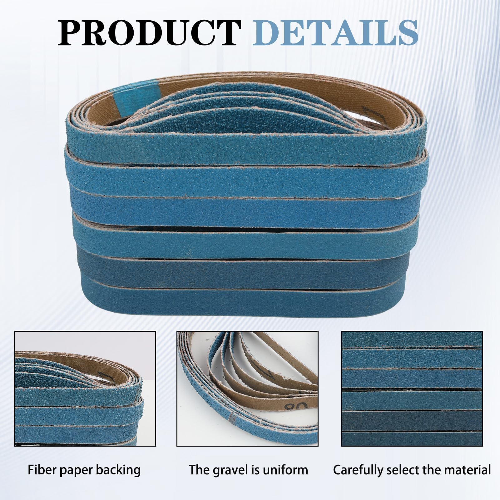 Nastri Abrasivi in Corindone di Zirconio, Set da 30 Pezzi, 10 x 330 mm, Cintura di sabbia blu Grane Multiple 60/80/100/120/240/320, per Rimozione di Ruggine e Lavorazione di Metalli e Legno