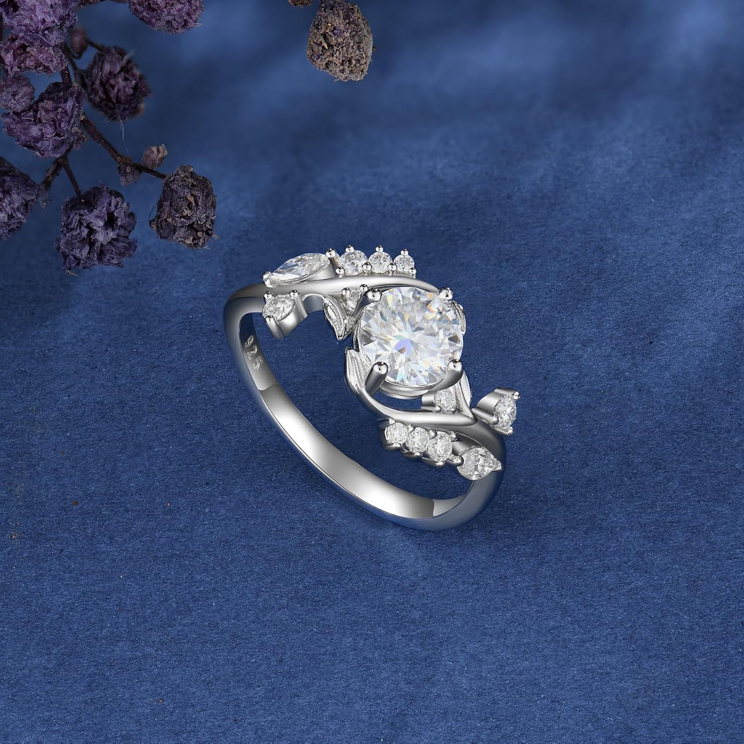 Fahonie Moissanite Engagement Ring for Women 1CT D Color VVS1 Clarity, 925 Sterling Silver Leaf Shaped Promise Rings Round Cut Anniversary Rings Jewelry Gifts for Her, Elegant Gift Packed - Image 3