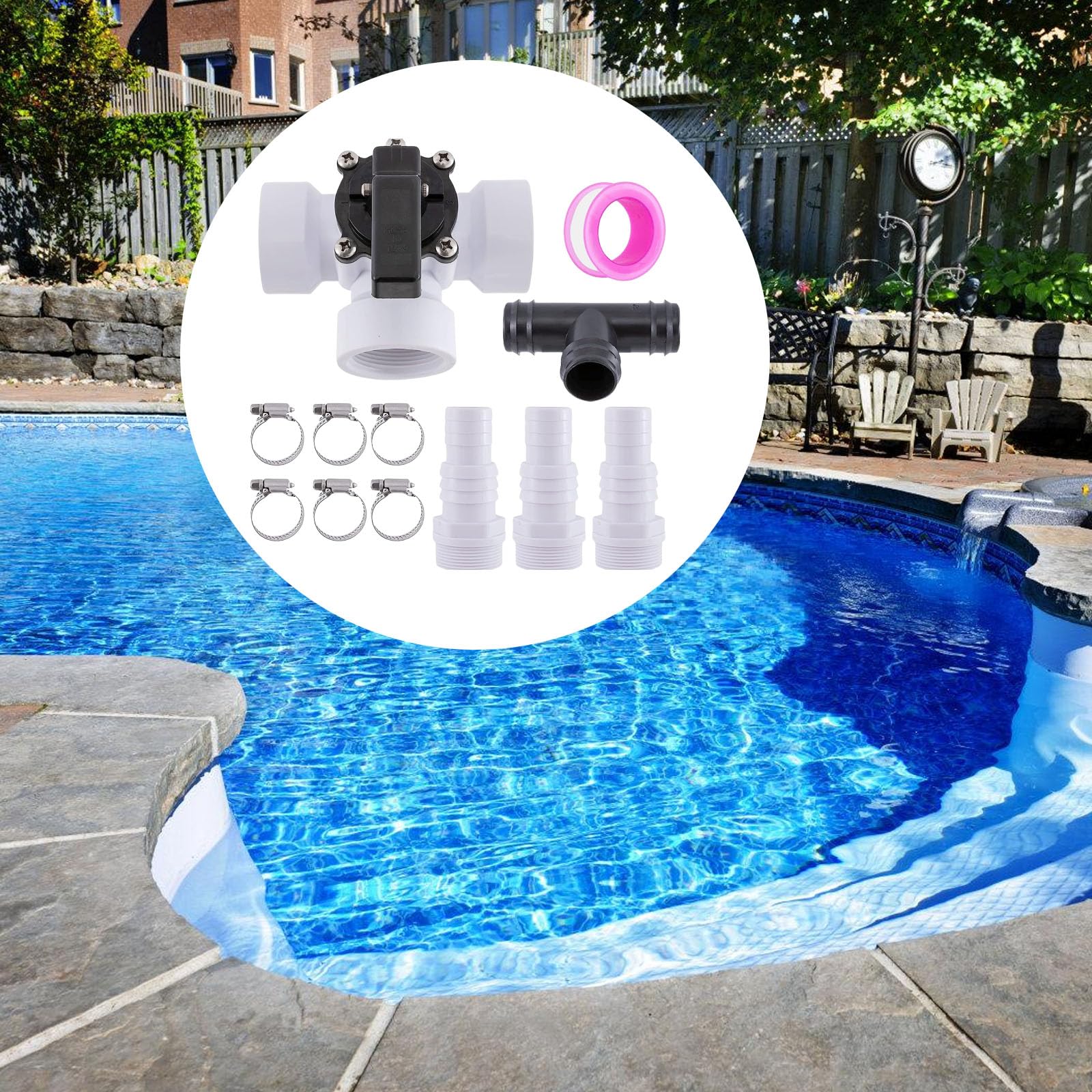 12 accessori per filtro a sabbia con valvole di bypass per piscina a 3 vie, adattatori in ABS e 6 morsetti in metallo, adatti per la manutenzione della piscina, set di adattatori bypass di