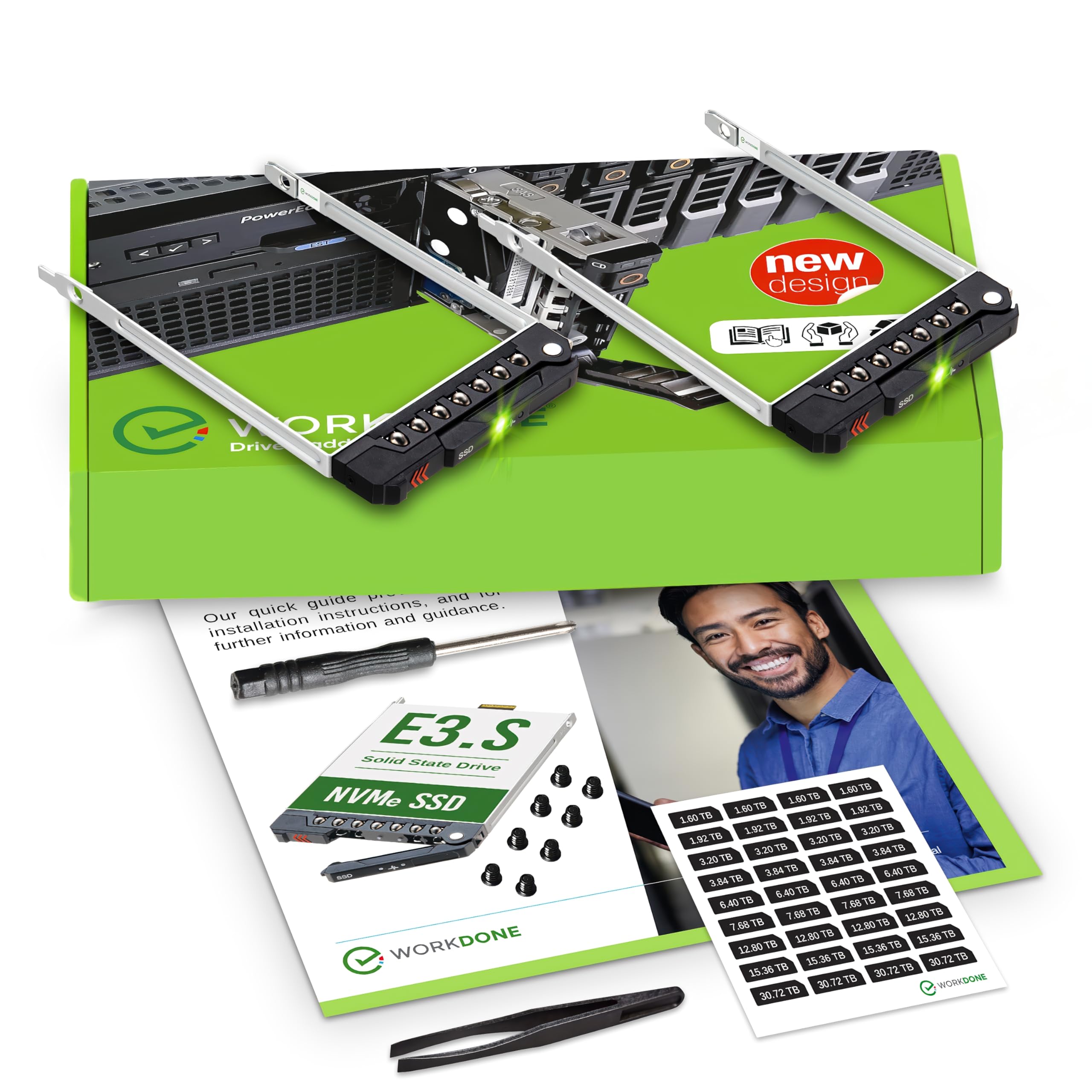 WORKDONE Paquete de 2 unidades – E3.S Drive Caddy – NV2RX compatible con servidores Dell PowerEdge con E3.S Bay – 16ª generación R660, R6615, R6625, R760, R760xd2, R7615, R7625, XR7620 – NVMe SSD