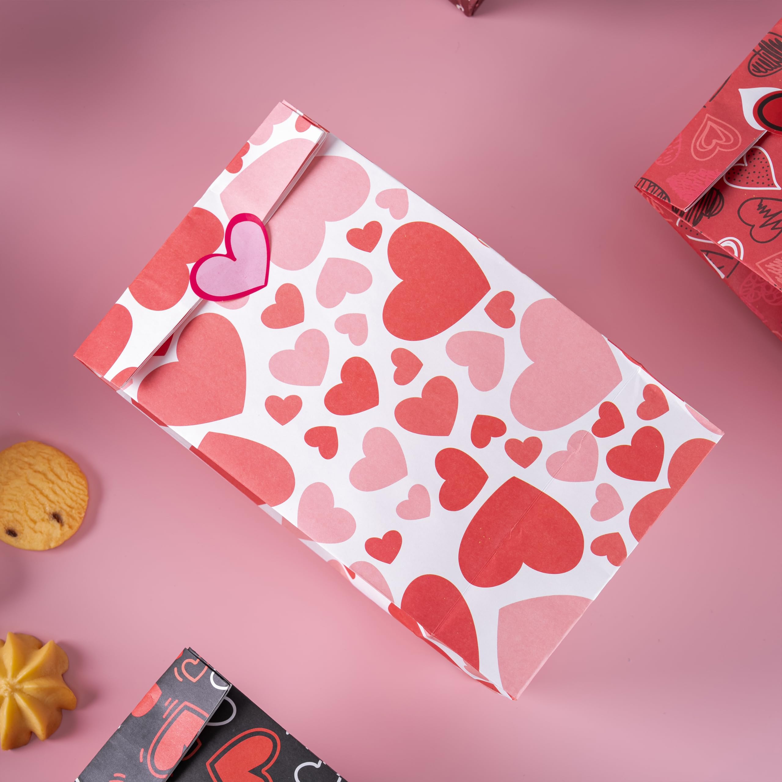 JOYIN 48 Pcs Valentine’s Day Paper Gift Bags, 9.5" Goodie Bags ,Treat Bag with Love Sticker for Valentine Party Favors Gifts, Wedding Gift ,Giving Gift Wrapping Birthday,Classroom Exchange Prizes