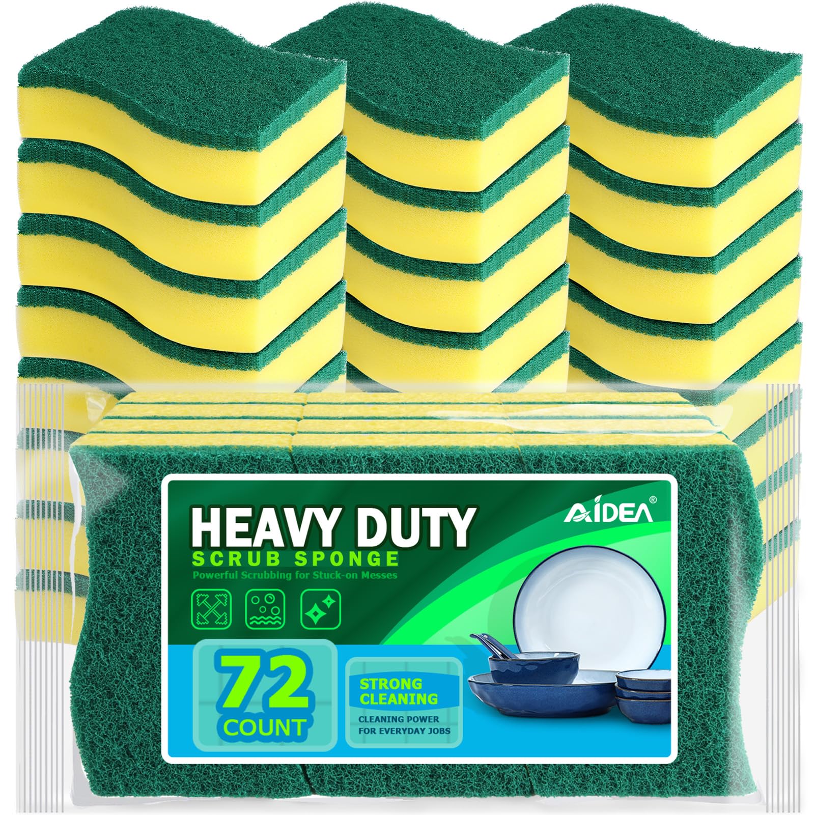 AIDEA Sponges Kitchen, 72 PK Heavy Duty Dish Sponge Kitchen, Scrub Sponges