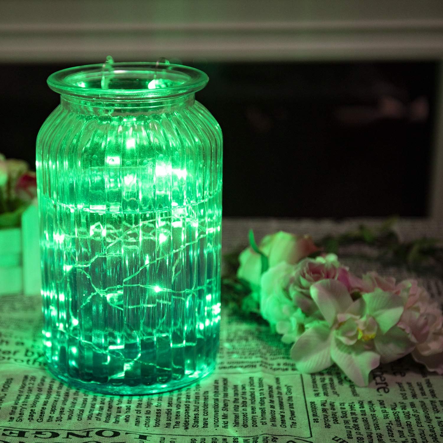 ITART Green Micro LED String Lights Battery Powered 8 Pack Mini String Light 20 LED 6ft Ultra Thin Silver Wire Rope Lights for St Patricks Day Mardi Gras Easter Halloween Party Decor image 4
