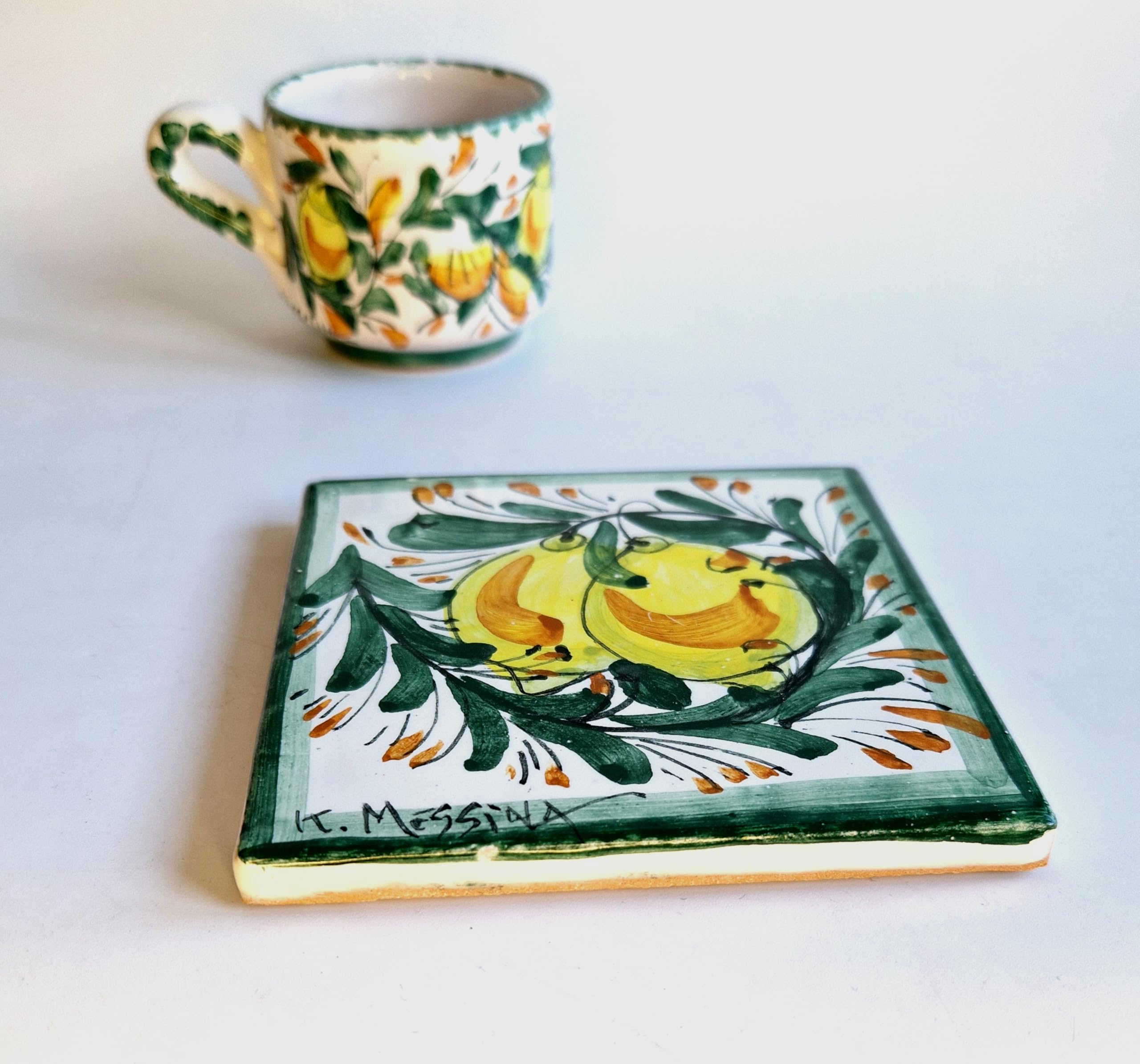 Le Ceramiche di Ketty Messina Mattonella 10 x 10 di Ceramica Siciliana Dipinta a Mano con Limoni Piastrella