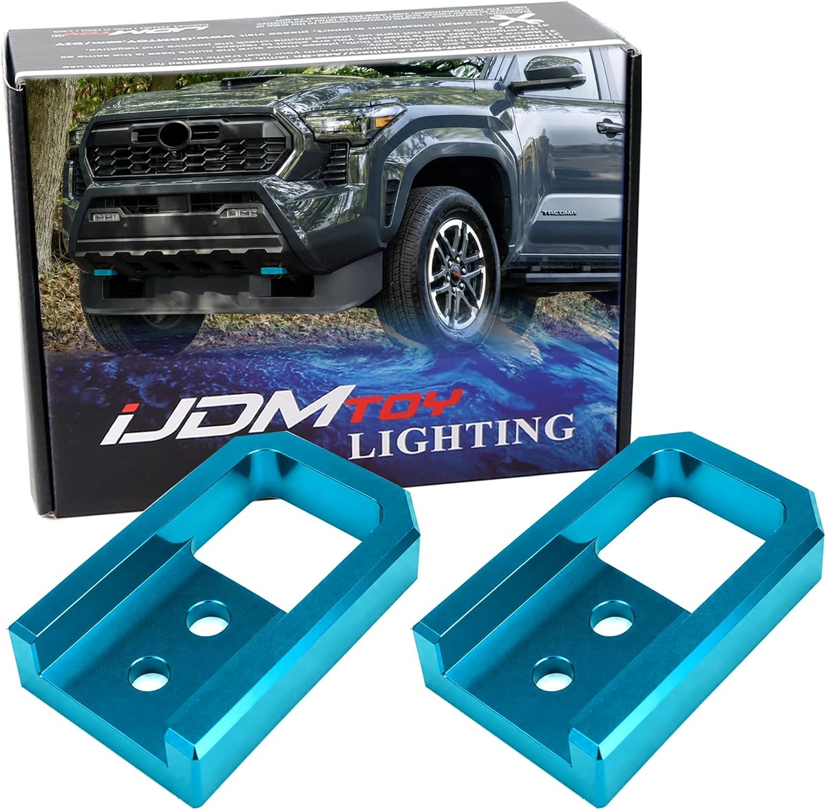 iJDMTOY Sports Metallic Blue Racing Style Tow Hook Rings Compatible with Toyota 2024-up Tacoma, 2025-up 4Runner Land Cruiser J250, Made of T6061 Durable Aluminum