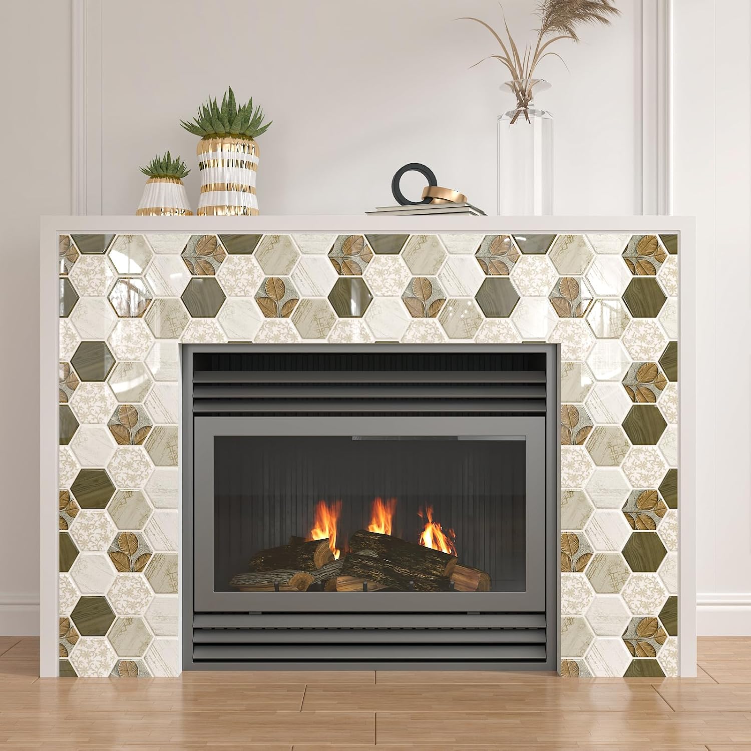 CHIHUT 12''x12'' Peel and Stick Backsplash Hexagon Tile 3D Self Adhesive Removable Boho Backsplash for Kitchen 16 Sheets Heat Resistant Peel and Stick Tile for Bathroom Shower Walls Fireplace