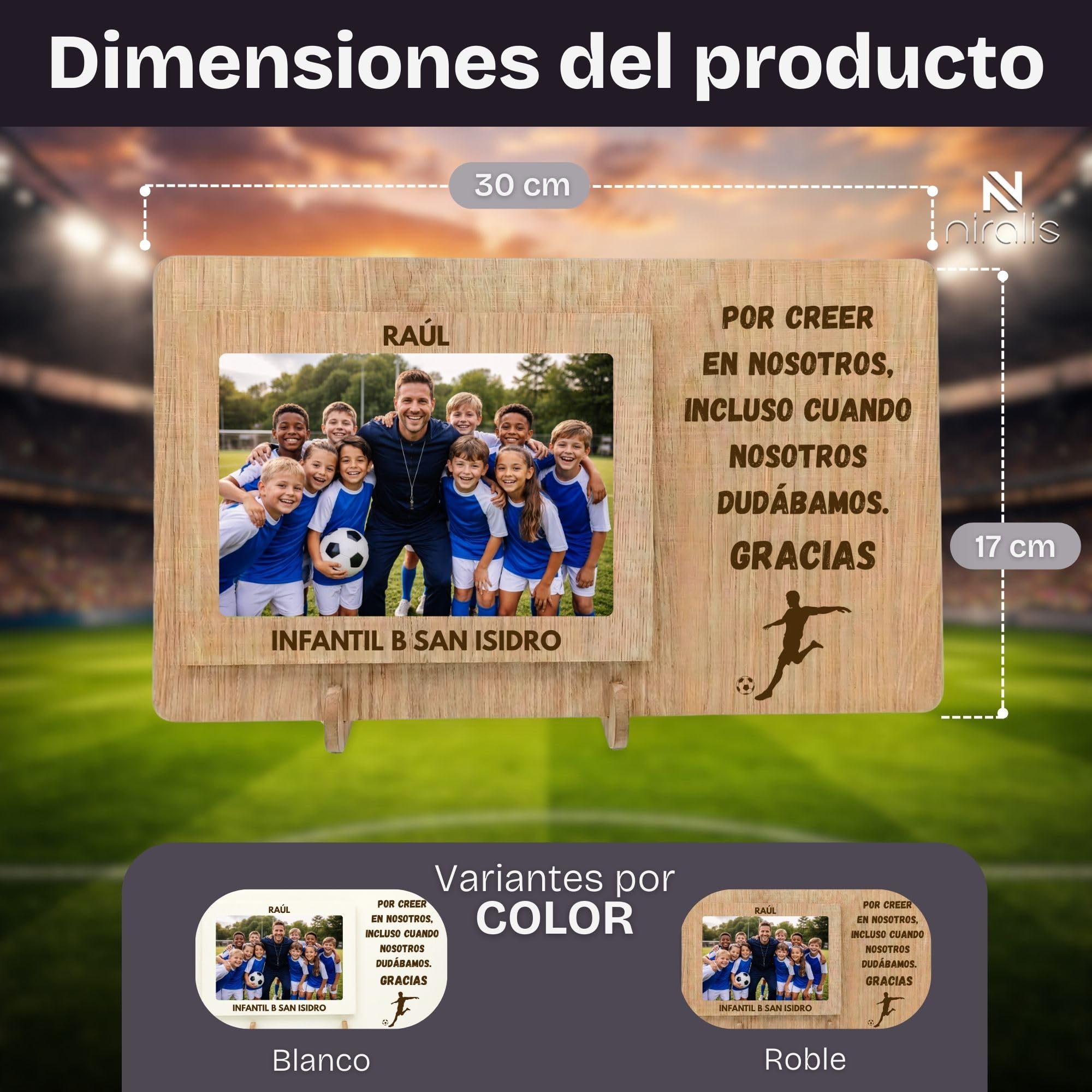 Marco de fotos entrenador fútbol regalo fin de temporada para equipo infantil con frase de agradecimiento y foto 10x15, detalle original fin de curso - 30 x 17,5 cm (futbol)