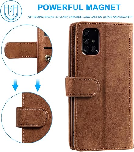 Miniatura 186 de UEEBAI Funda para Samsung Galaxy S21 FE 5G, 9 ranuras para tarjetas, cartera de cuero retro a prueba de golpes, con correa de mano, ranuras