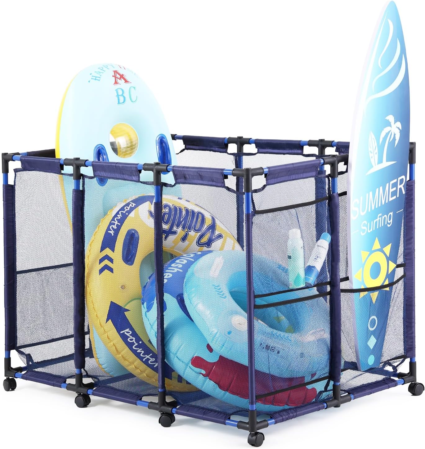 Tiita Pool Storage Bin, Rolling Pool Toy Storage Organizer, Parts & Accessories，Pool & Spa Replacement Parts（Blue）