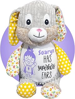 Ear Tube Surgery Gifts for Kids - 17" Sunshine Bunny Personalized with a Name, Message and Choice of Color - Get Well Soon Gifts for Post Ear Surgery - Hearing Impairment Keepsake