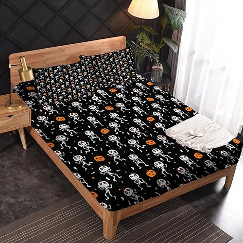 Miniatura 201 de Sábanas de murciélago tamaño individual – Juego de sábanas de Halloween para niños y niñas, juego de sábanas en blanco y negro, microfibra suave
