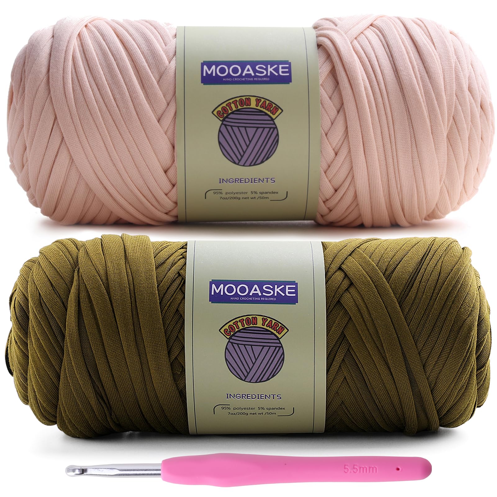 Mooaske 2 Pack T-Shirt Crochet Yarn for DIY Knitting Crochet Cloth Blanket Bag Dolls - 400g Chunky Thick Yarn for Crocheting with Polyester-Spandex
