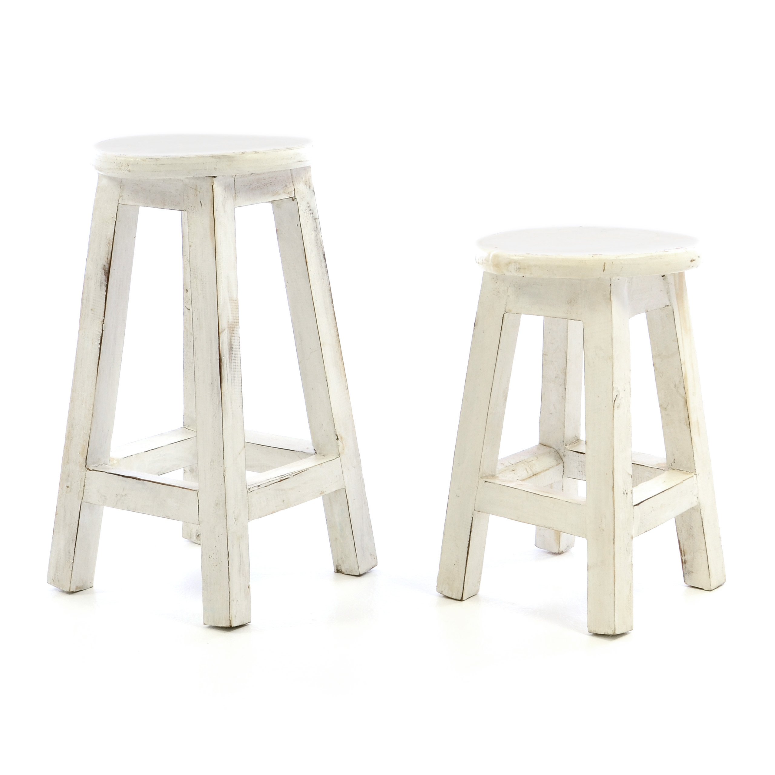 Divero Rustikaler Hocker SALOU aus Holz im Vintage-Look –Farbe: weiß