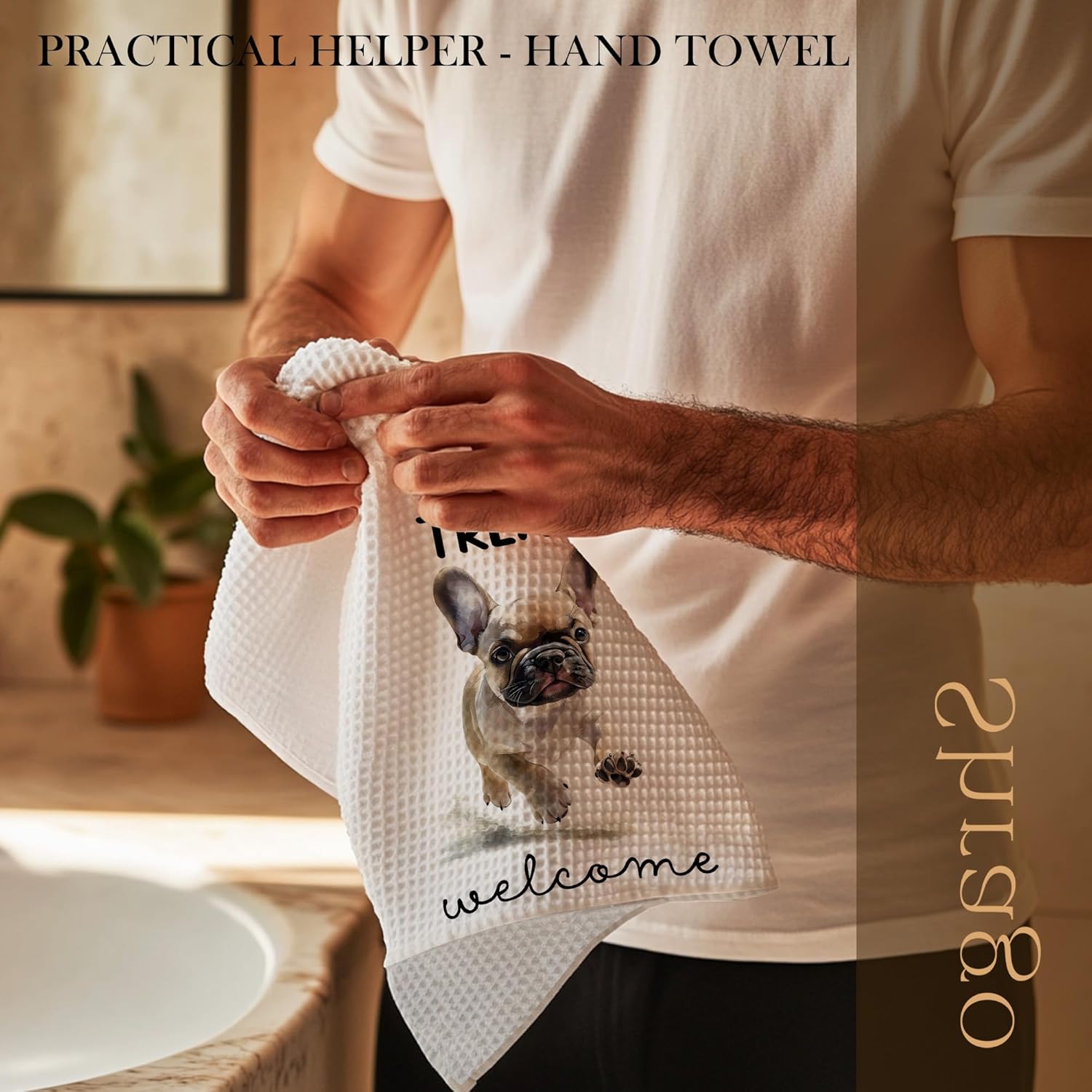 Funny French Bulldog Kitchen Towels, Frenchie Gifts for Women Dish Tea Towels, Gifts for Dog Lovers Decorative Hand Towel for Bathroom Decor, 16x24 Inch - Image 3