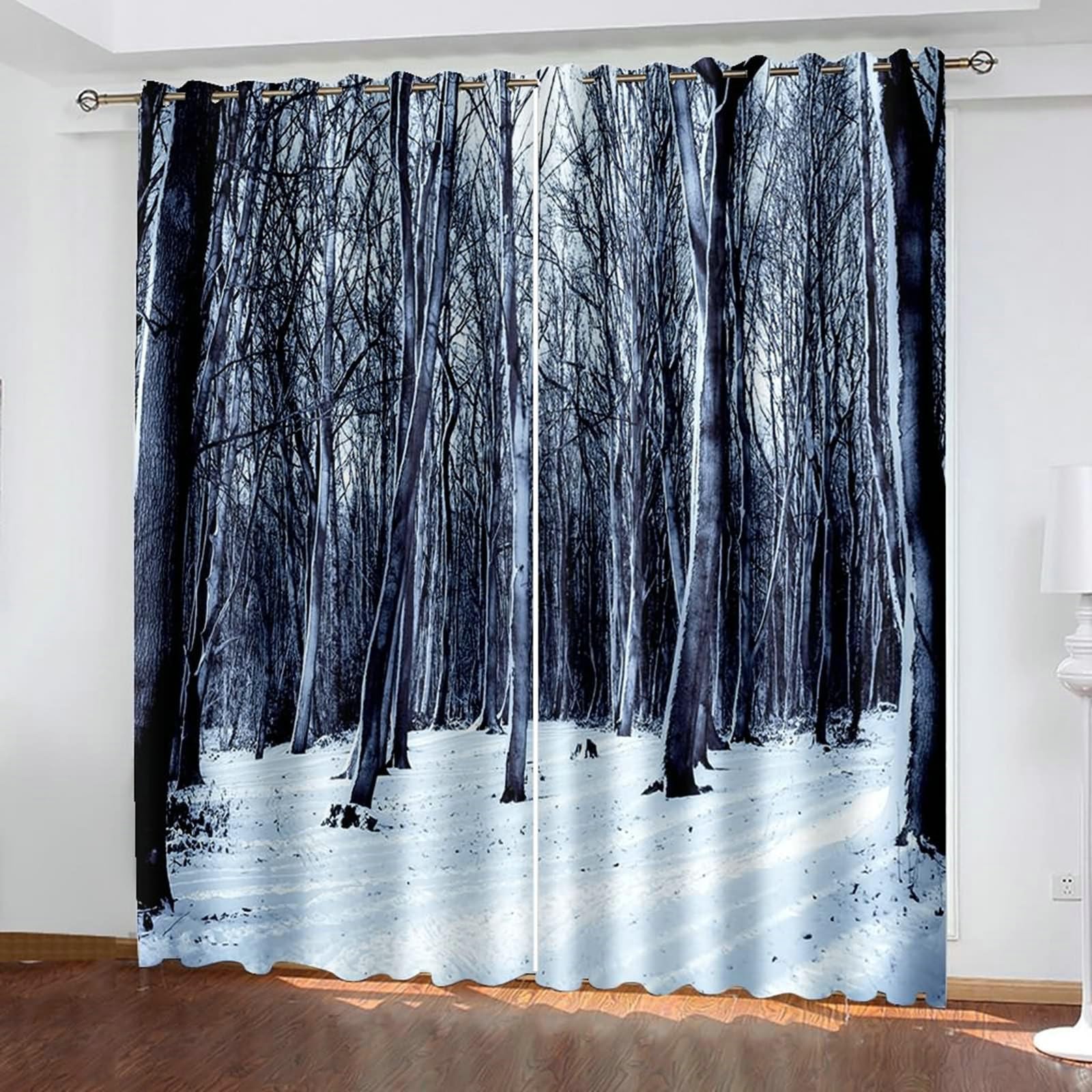Gualiy Vorhänge 2er Set Blickdicht, Vorhänge 86x138 Winterbäume Vorhang Schlafzimmer Verdunkelung