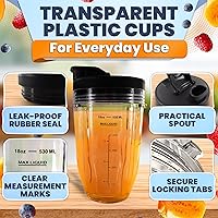 Vista 5 de 2 vasos Ninja para licuadora – 18 onzas Ninja Blender Cup reemplazo con tapas de sorbo y sello – Compatible con BL480/BL450/480D, BN800/751/801/401