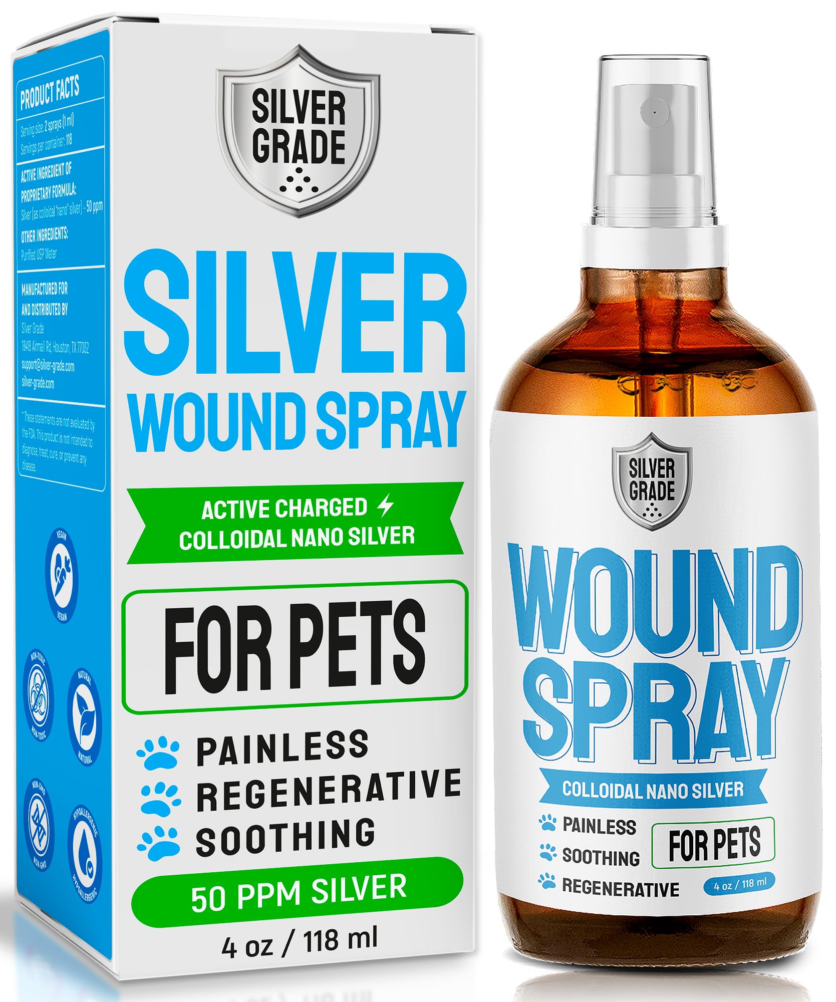 SILVER GRADE Wound Spray for Pets – Colloidal Silver Wound Care for Dogs & Cats – Helps with Skin Irritation, Hot Spots, Rashes, Scratching, Itch, Bites & Burns – Use a Dog Cone – 4 oz
