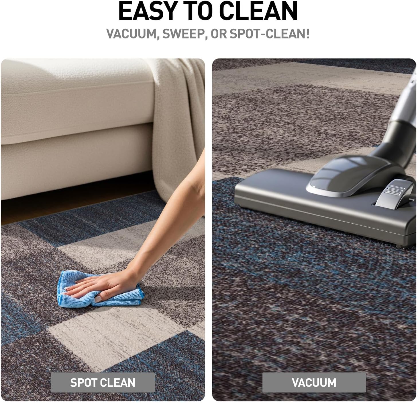 Rugshop Contemporary Blue Geometric Boxes Non-Slip Area Rug Non-Shedding for Living Room, Dining Room and Office, 3'3" x 5'