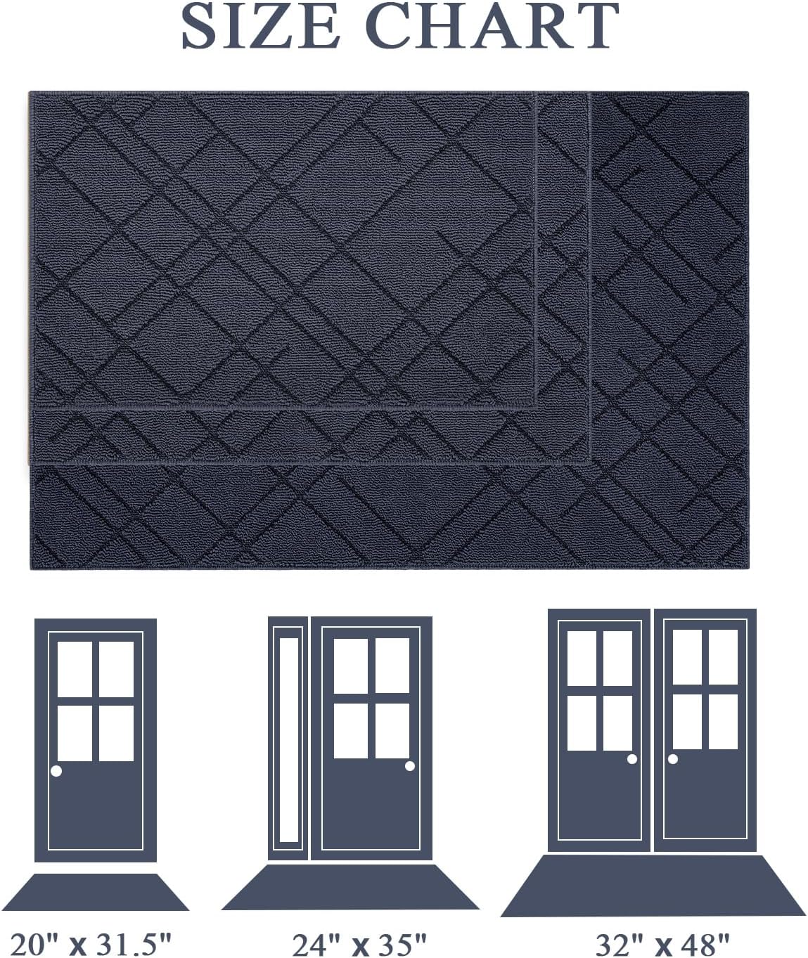 hicorfe Indoor Doormat,48"x32" Welcome Mat,Non-Slip Absorbent Door Mat,Rubber Backing Dirt-Trapping Front Door Mat,Washable Low-Profile Stylish Mat for Entrance,Kitchen,Garden,Laundry Room(Blue)