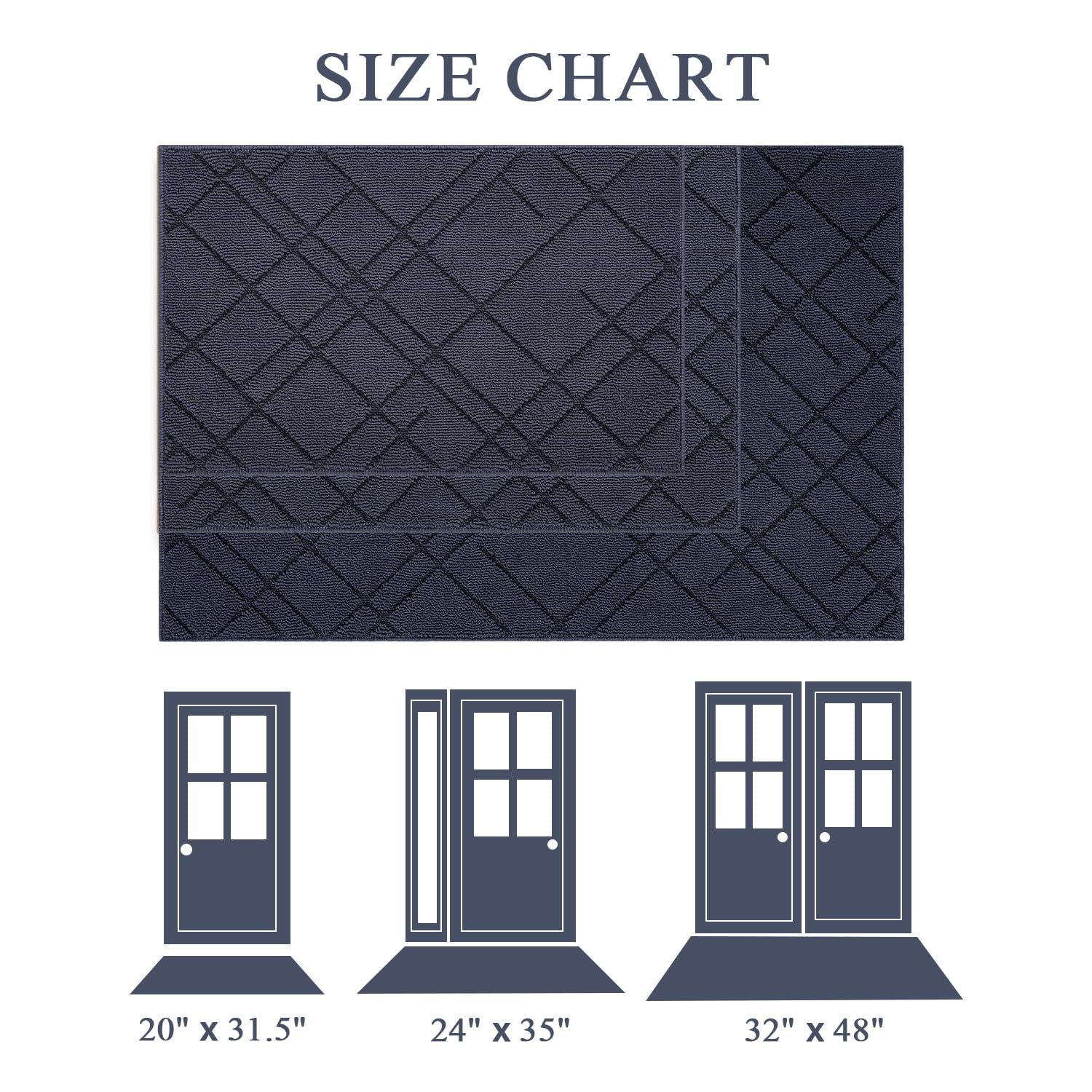 Biscpro Fußmatte Innen 80 x 120 cm Blau Diamantmuster Bodenmatte Waschbar Eingangsteppich rutschfest,Türmatte Teppich Für Eingang, Patio, Flur, Garten, Außen