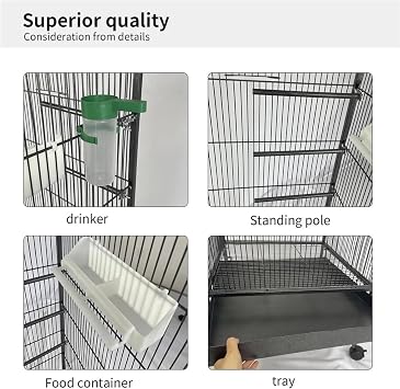 Large 53 Inch Bird Cage with Stand – Steel Rolling Flight Cage for Parrots, Cockatiels, Conures & Pigeons – Spacious Wrought Iron Aviary with Slide-Out Tray & Feeders (21 x 53 x 21 inch)