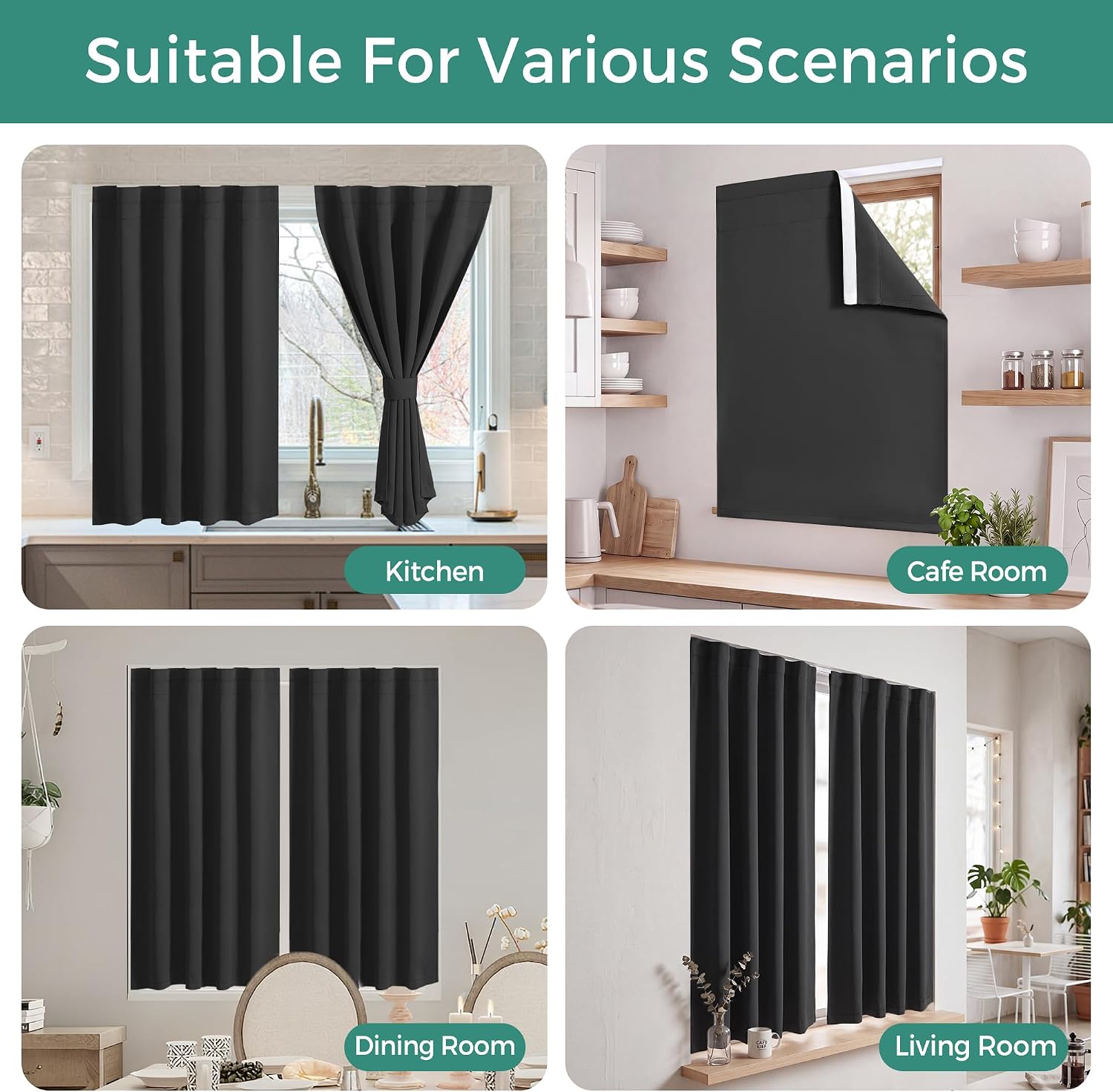 Adhesive Blackout Curtains for Bedroom 30 Inch Long 2 Panels